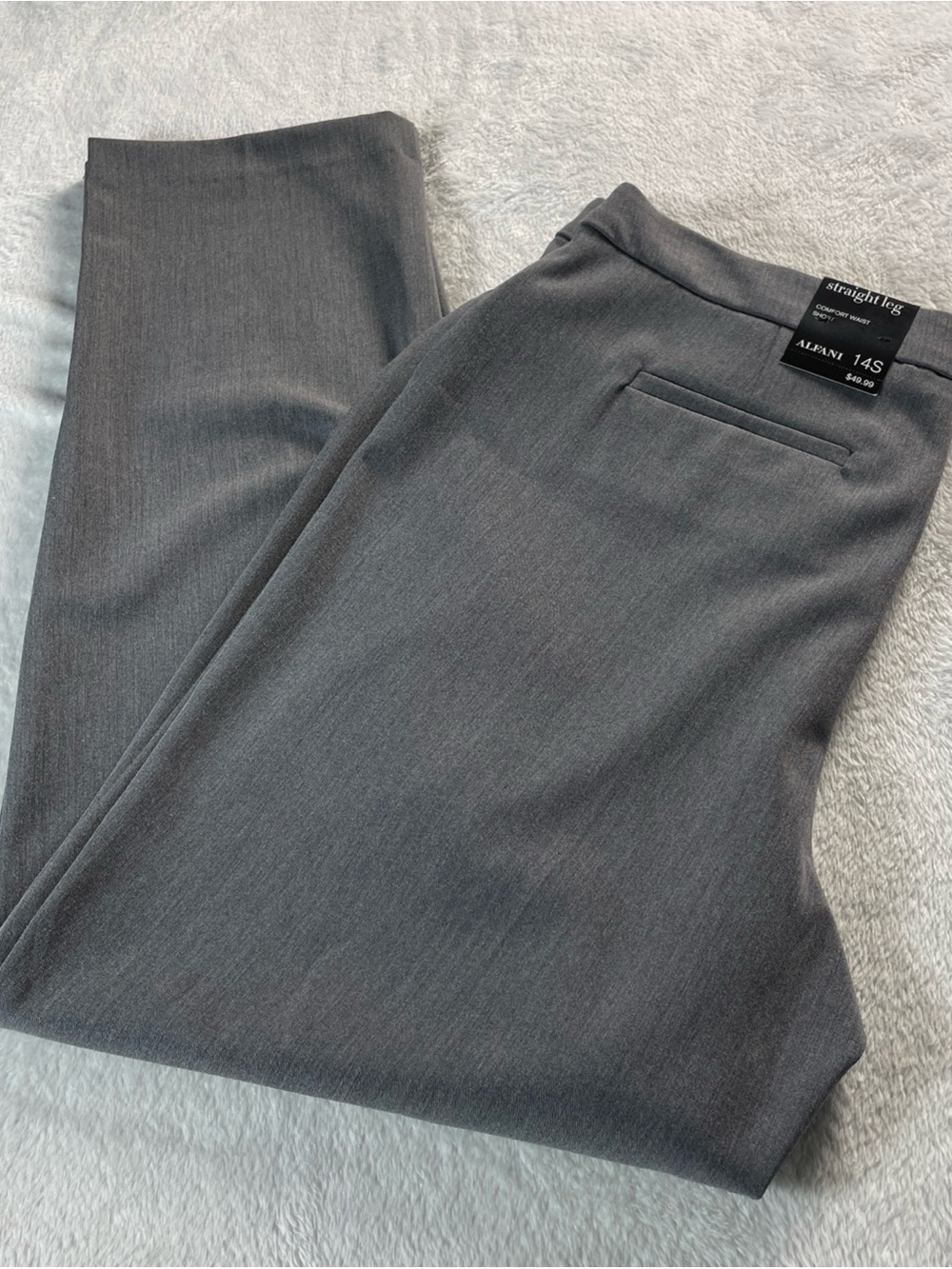 Alfani Womens Gray Comfort Waist Dress Pants Size 14 Short Straight Leg NWT